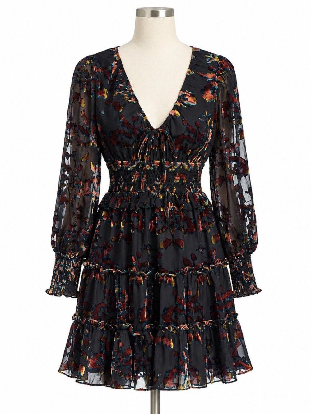 Bloomingdale's AQUA Velvet Burnout Mini Dress Exclusive Goth Tie Dye Smocked